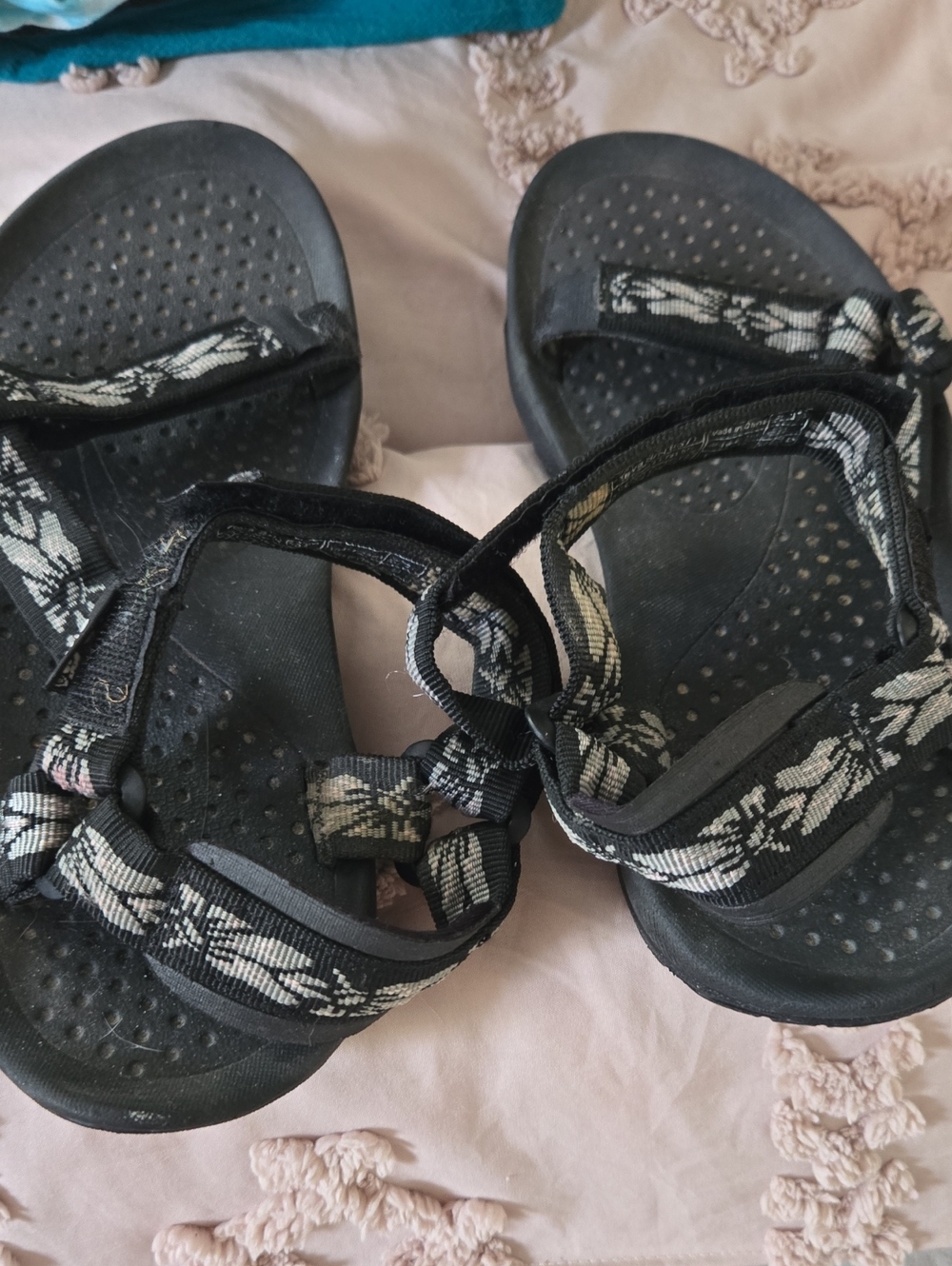 Teva Black and White Floral Webbing Sandals